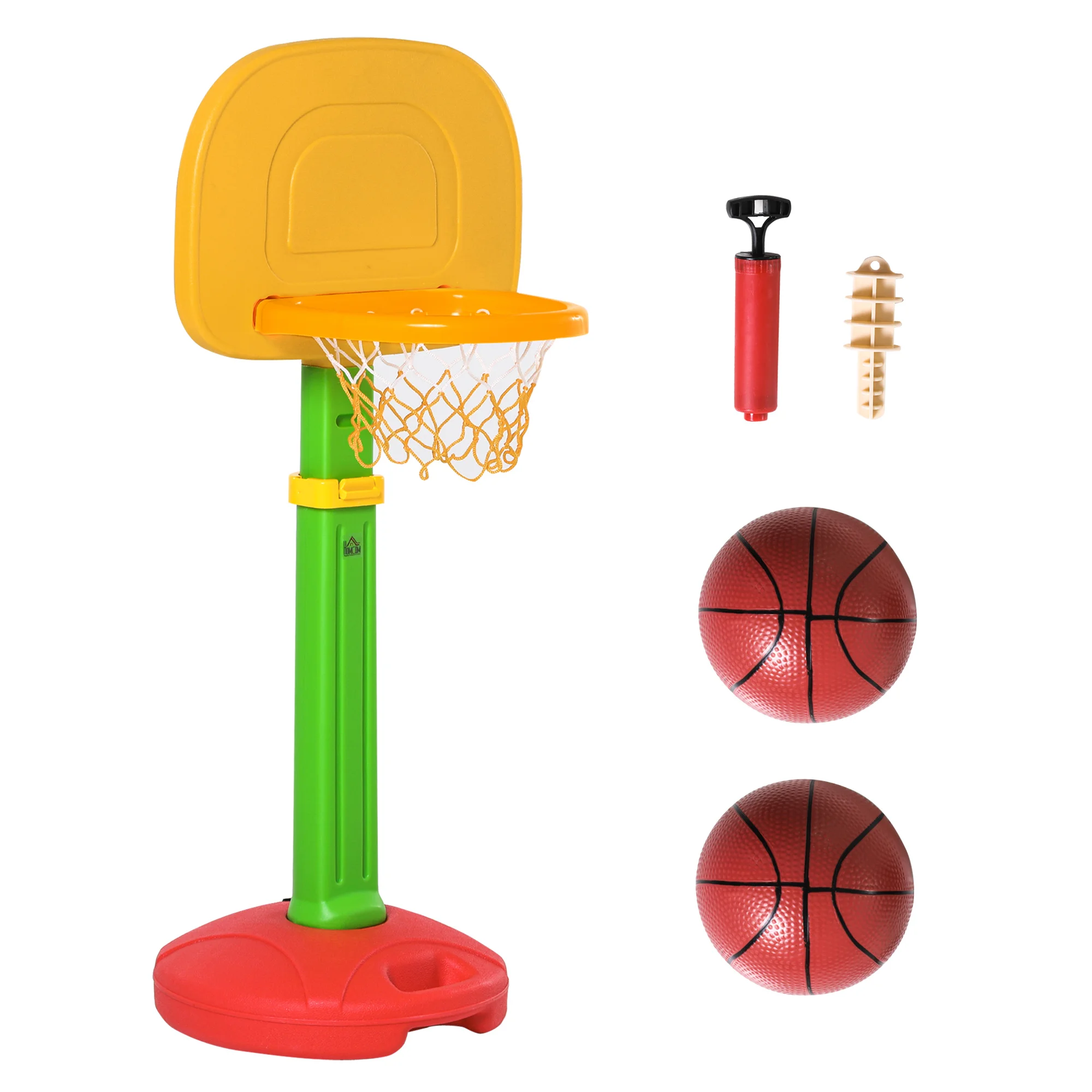 HOMCOM children's basketball basket with height adjustable 2 balls and inflator