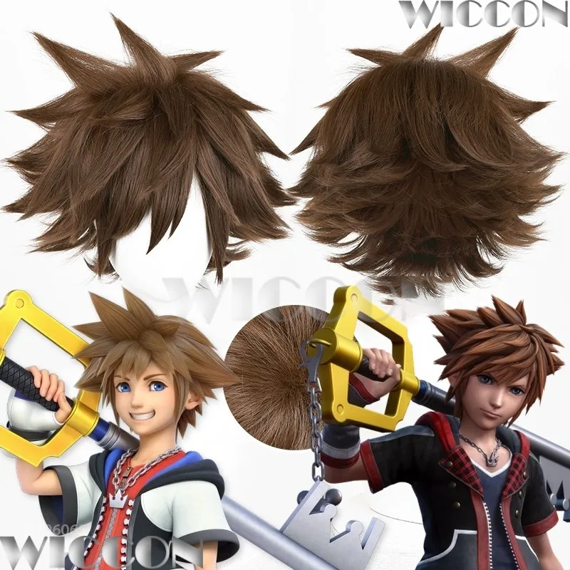 

Sora Game Kingdom Cosplay Costume Prop Hearts Hero Cos Brown Wig Man Boy Women Hair Prop Party Roleplay Holloween Customized