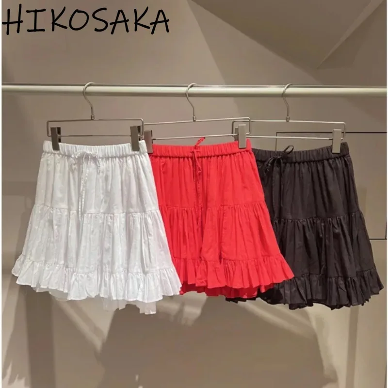 Japan Style Sweet Y2k E-girls Mini Skirts High Wasit Solid A-line Pleated Skirt Spring Summer Bow Faldas Mujer 2024 New Chic