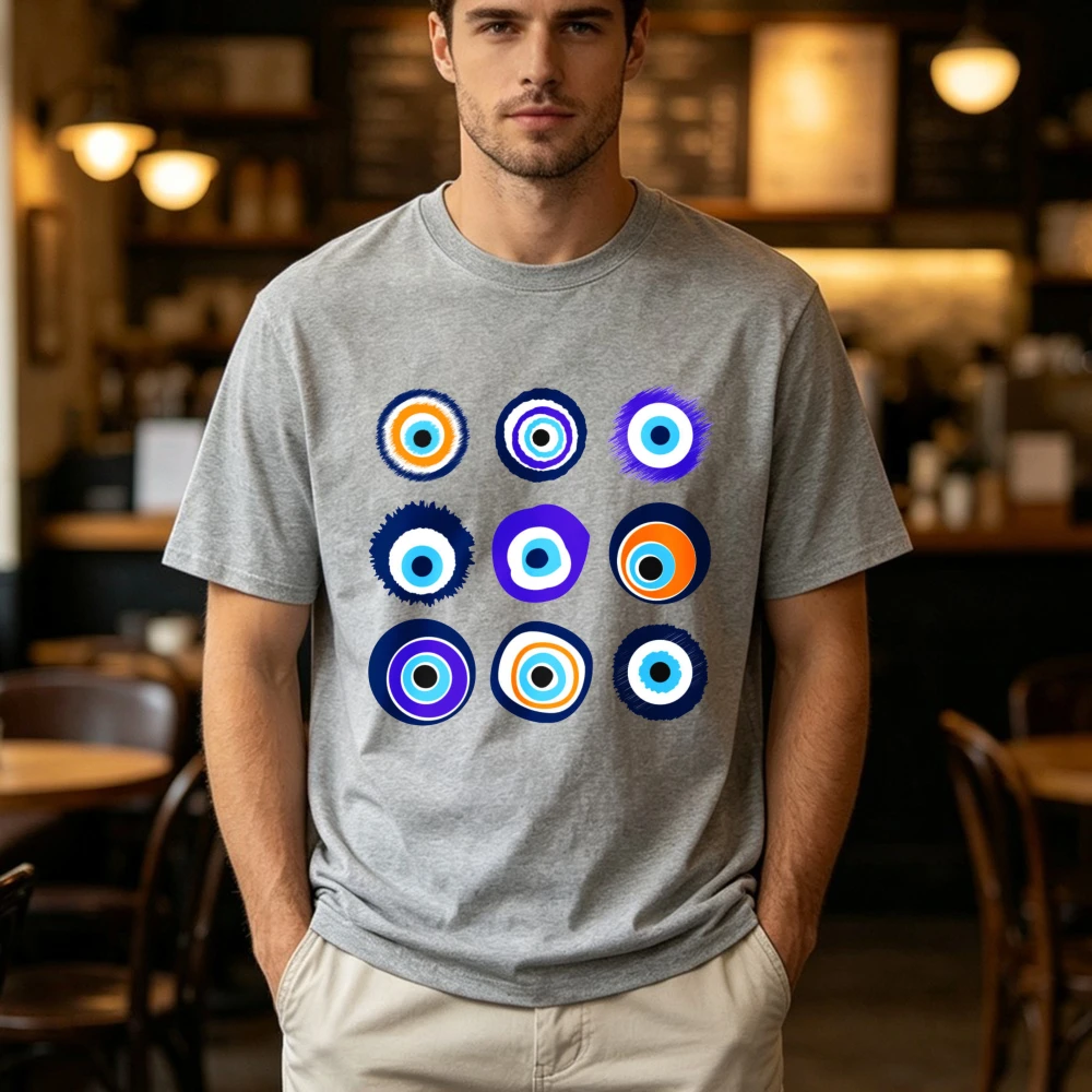 Vibrant Evil Eye Collection Cotton T‑Shirt Fashion Unisex Tee Boho Spiritual Streetwear Short‑Sleeve Tops Protective Amulet Wear