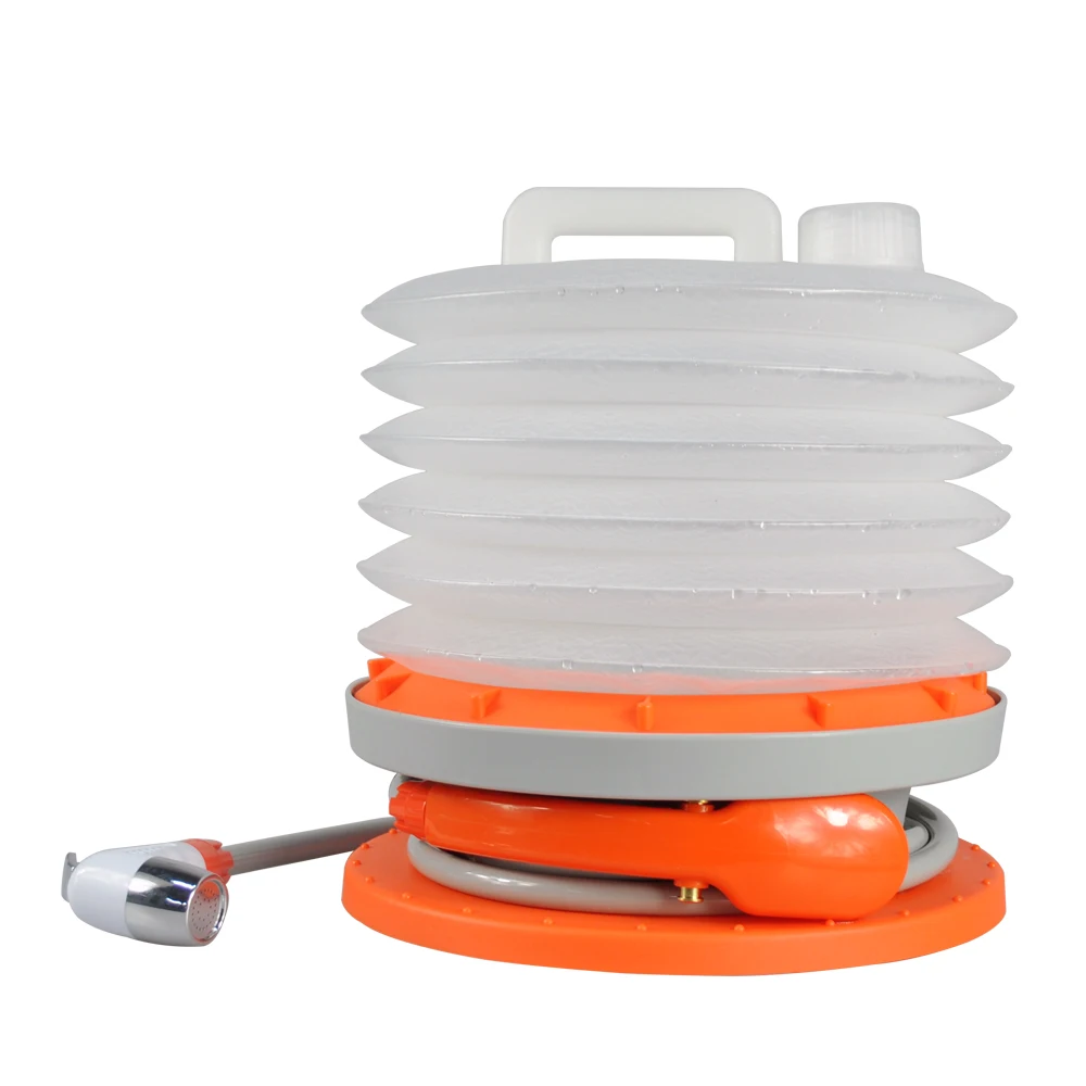 All-in-one design camping showers.Outdoor battery powered Portable Camping shower with 10L collapsible bucket