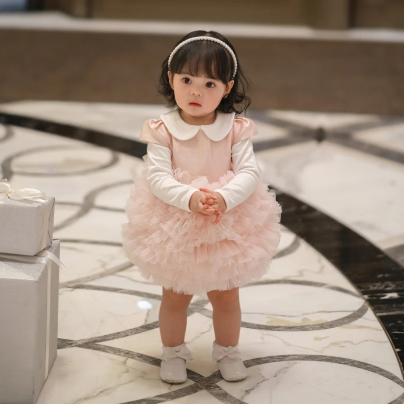 2026 Baby Girl Formal Dress Day Party Dance Performance Outfit Costume Children Flower Girl Wedding Cake Tutu Full Moon Hundred