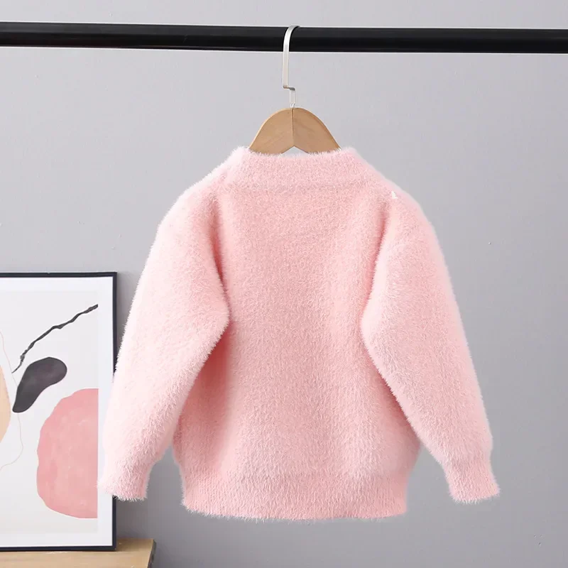 Autumn Winter 2022 Children's Sweater Pullover Girls' Round Neck Knitwear Flocking School 3-11 Years Teenage Girls Tops FY10051