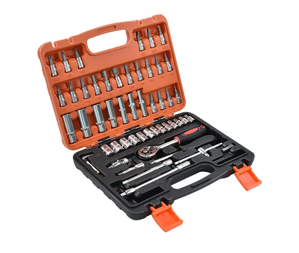 1/4 Inch 53 Pieces Ratchet Socket Wrench Kit, Reversible Quick Release Torque Ratchet Handle with Extension Bar, Auto Repair Han