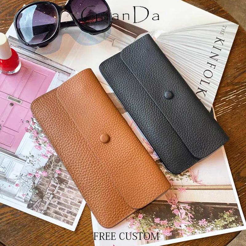 

Luxury Design Genuine Leather Card Holder Woman Cowhide Fashion Long Wallet Personalized Envelope Coin Purse Business Money Clip