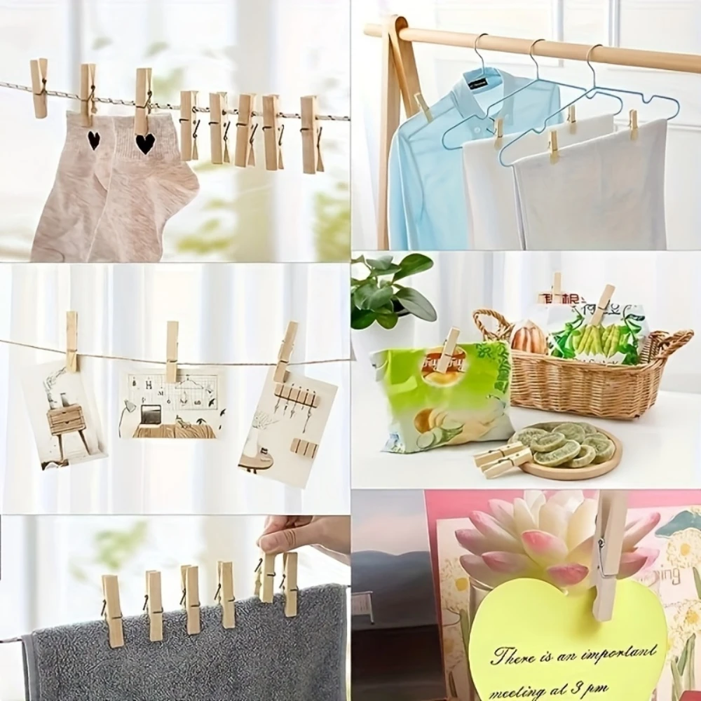 50pcs Clothes Pins Wooden Clothespins  Heavy Duty Wood Clips for Hanging Clothes Pictures Outdoor