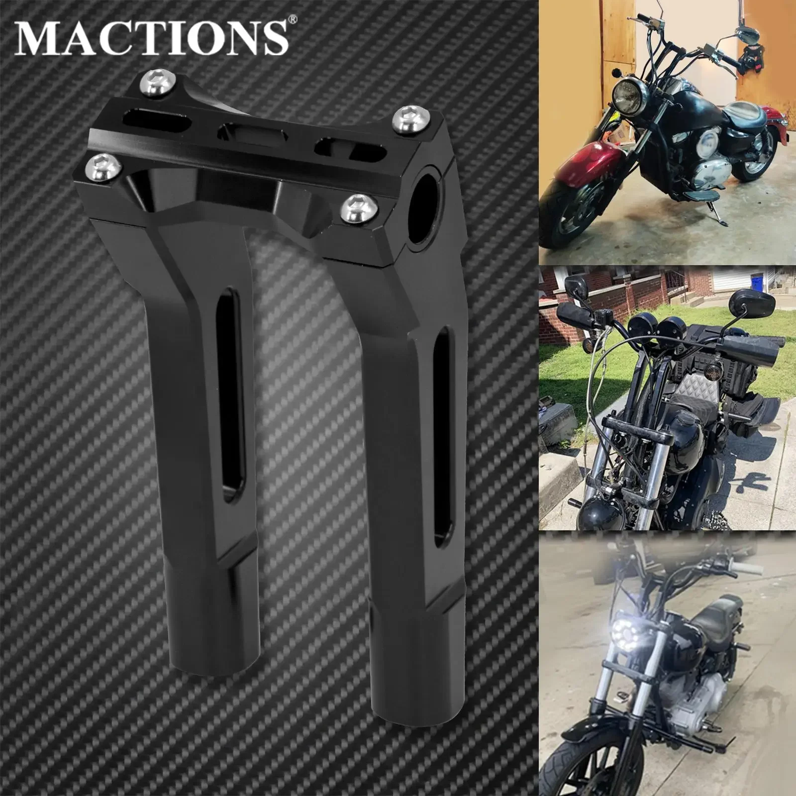 10" Black Steel Risers For Harley Dyna Softail Sportster - 1.25" Diameter Investment Cast Handlebar Risers