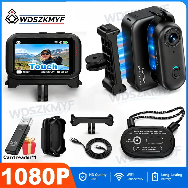 Outdoor Sports Mini WiFi Action Camera 2 Inch Touch Screen 1080P HD Portable Body Cam with Charging Case Bike Cycling Video vlog
