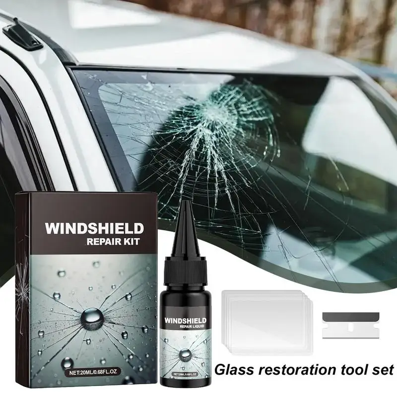 

20ml Auto Windshield Repair Kit Effective Car Glass Restorer Glass Cracks Repair Fluid Set Car Glass Restoration With Cutter