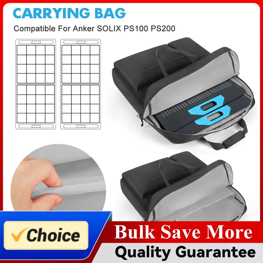 Solar Panel Carrying Case Large Capacity Padded Travel Solar Panel Organizer Multi-Pocket for Portable Solar/BLUETTI 100W & 200W