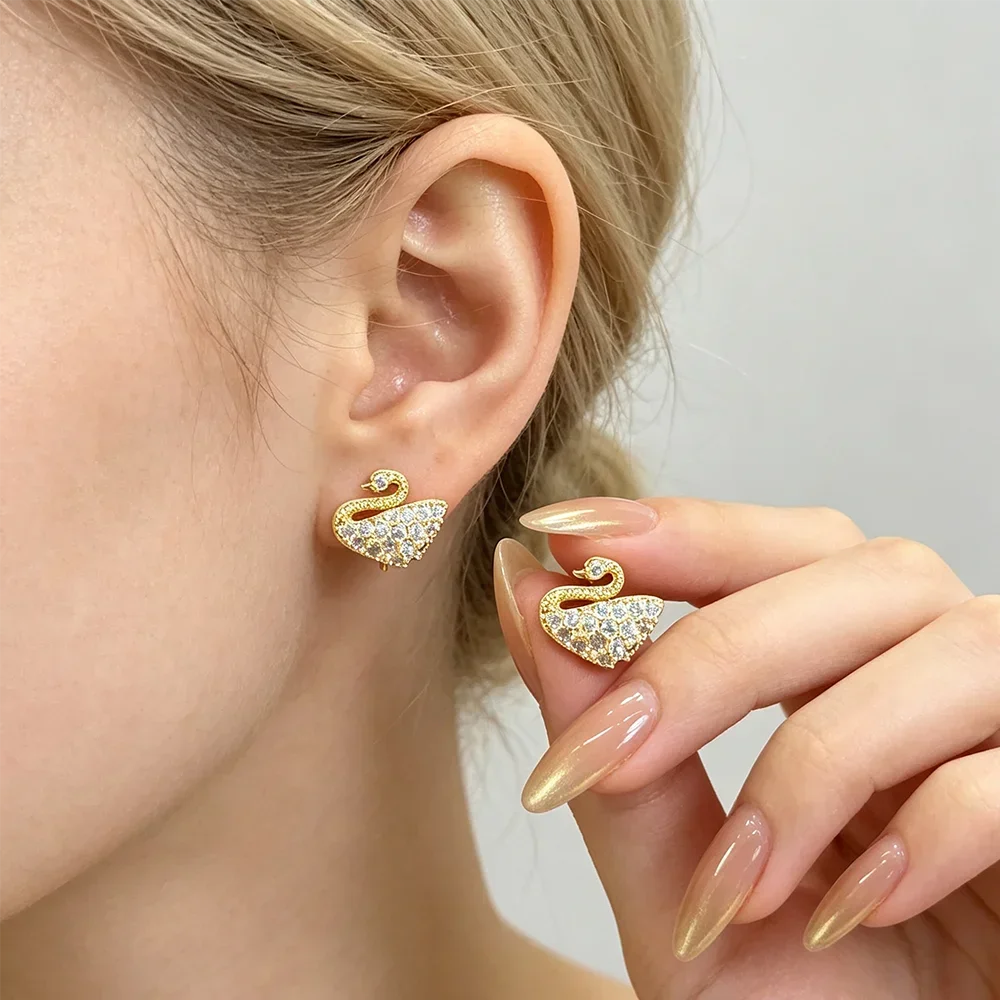Elegant Swan Zircon Stud Earrings Ladies and Girls Dating Vacation Delicate Jewelry Anniversary Birthday Gift