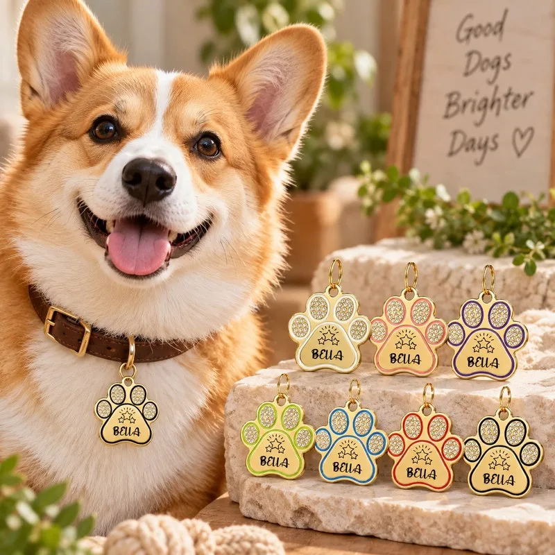 Engravable pet ID tags cats  dogs, star vector pattern, pet name contact information for anti-loss purpose