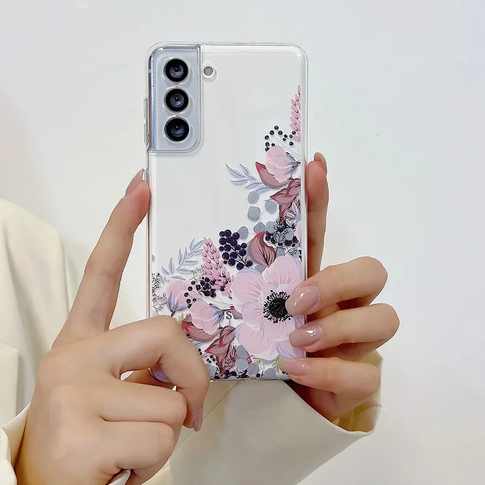 for Samsung Galaxy S26 S25 S24 S23 S22 S21 Ultra Plus FE 5G A54 A53 A73 A52S A33 Case Cute Flower Clear Soft Full Camera Cover