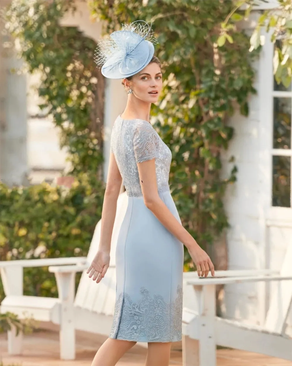 Exquisite Lace Short Mother of the Bride Dresses For Wedding Blue Scoop Guest Party Prom With Jacket Mother Gowns Knee Length
