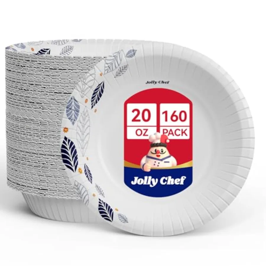 

160 Count Paper Bowls 20 oz Soak Proof and Cut Proof Microwave Safe Heavy Duty Leaf Printed Disposable Bowls for Dinner or Ever