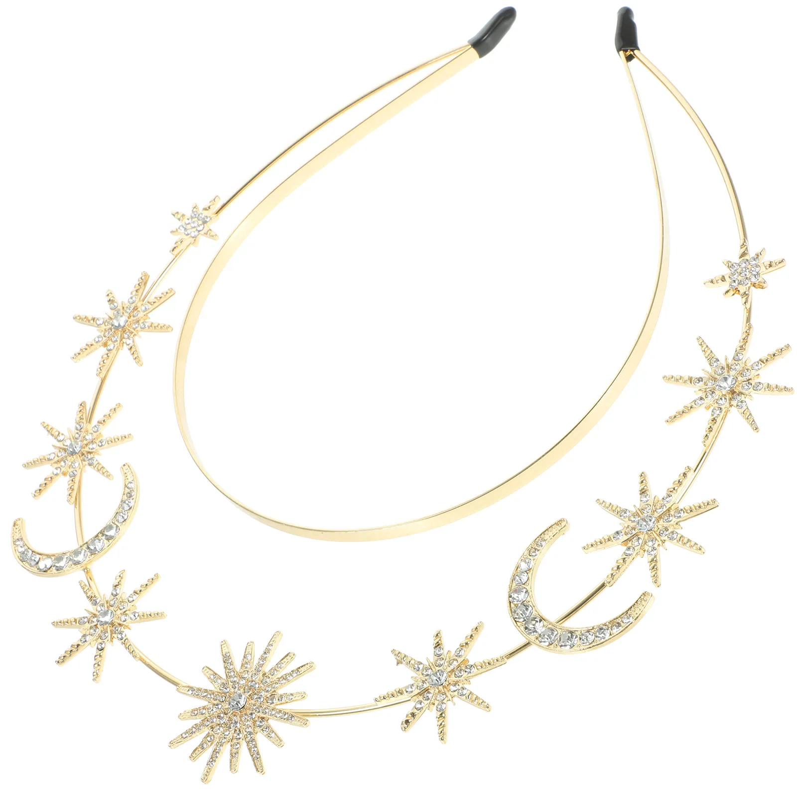 

Металлическая повязка на голову «Звезды и Луна» с двойным слоем для женщин, свадебная корона, аксессуары для волос невесты, повязка на голову в стиле богини, богемная повязка для вечеринок