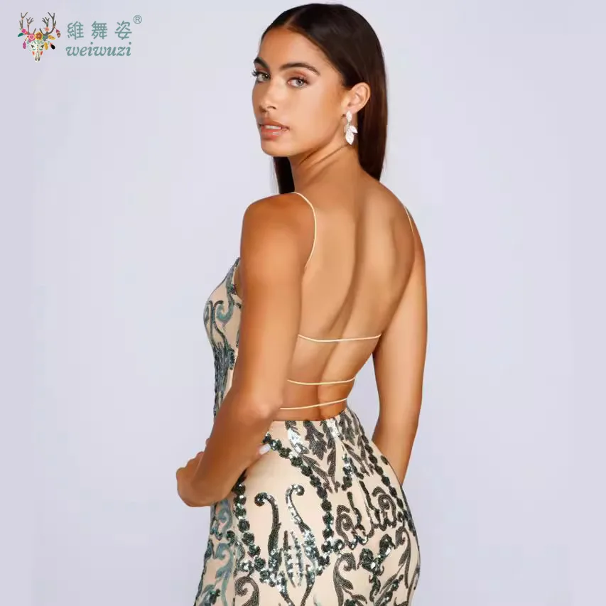 Women Elegant Backless Spaghetti Strap Bodycon Fishtail Skirt Handmade Bead Embroidery Sequin Party Prom Long Evening Dress