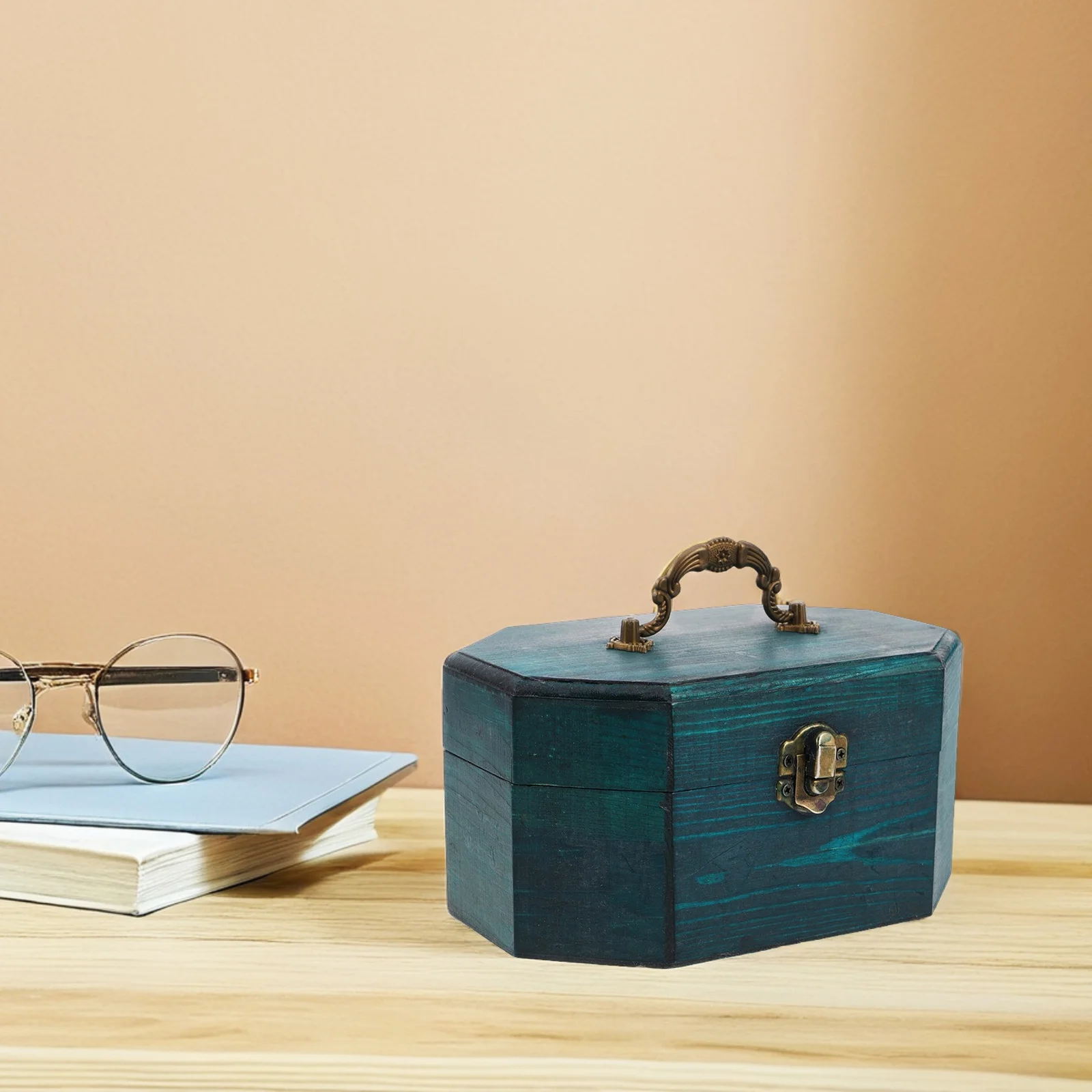 صندوق مجوهرات خشبي ريفي من الخشب الصلب منظم صندوق تخزين عتيق للخواتم والقلائد والأقراط وعرض حلية #2