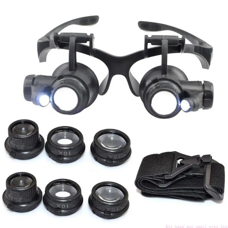 

10X 15X 20X 25X LED Double Eye Jeweler Repair Watch Magnifier Loupe Glasses Lens