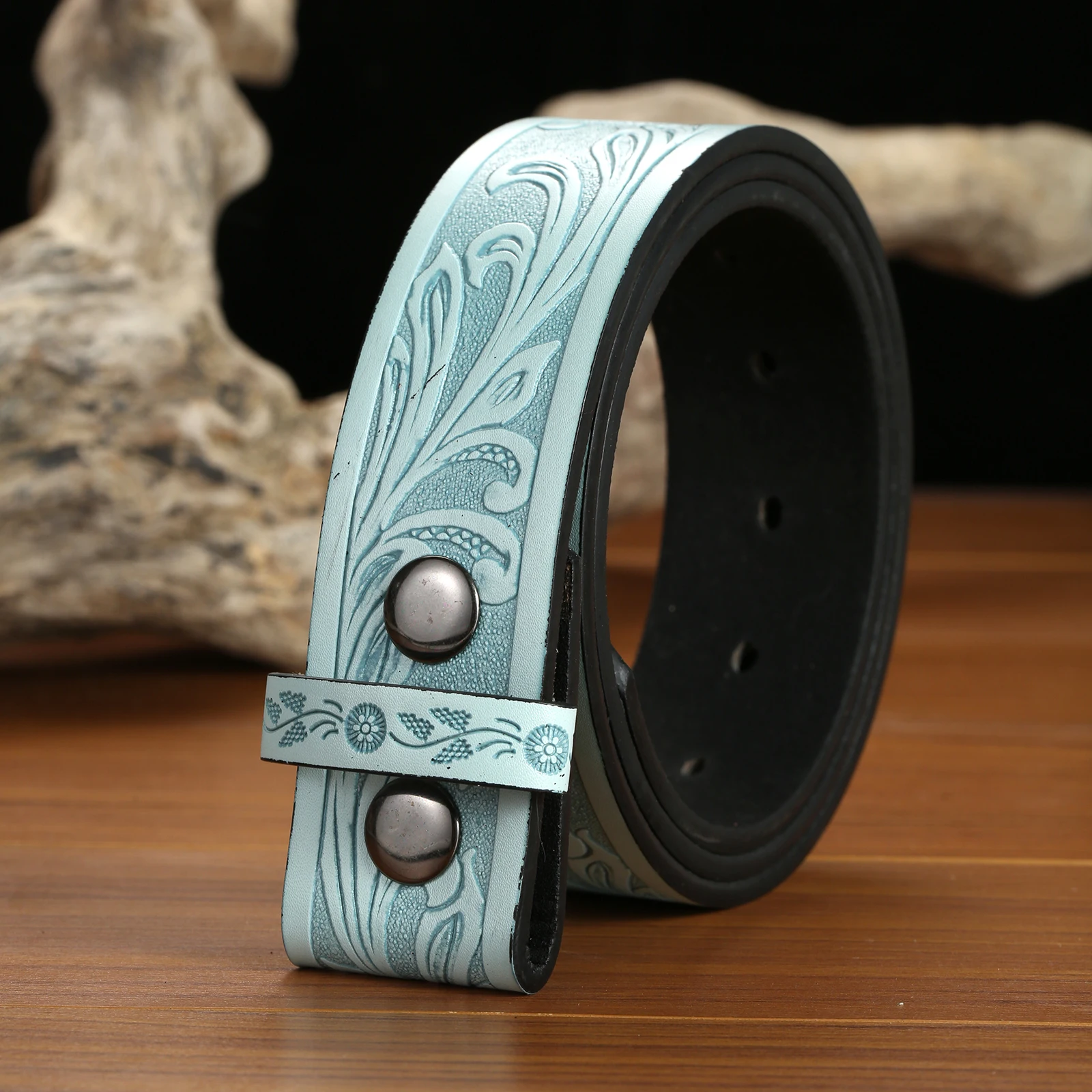 Colorful Embossed Button Belt (Not Including Buttonhead), Embossed Grass Pattern. Classic Retro. Punk Instagram Style. Everyday