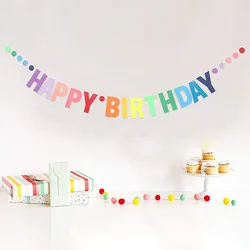 Tęczowy kolor Happy Birthday Banner Paper Garland Kids 1st Birthday Party Wisząca flaga Dekoracja Jednorożec Materiały na imprezę tematyczną