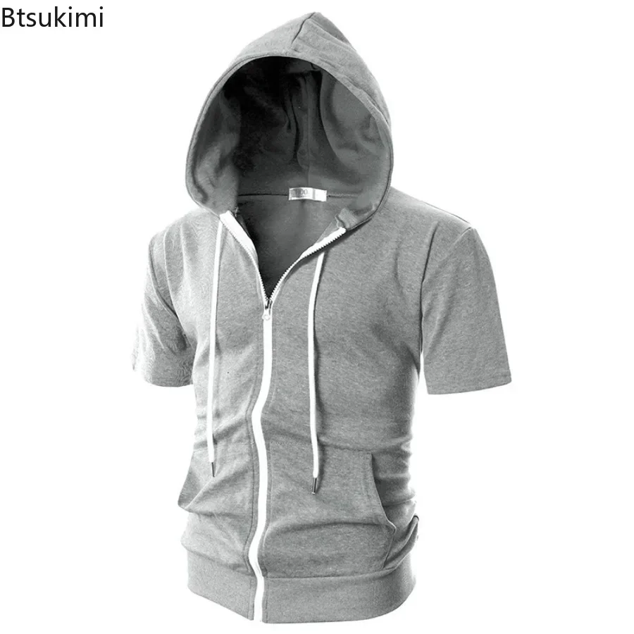 

New2024 Men's Casual Sweatshirts Short Sleeve Hoodies Jacket Solid Slim Zip Man Sport Tops Comfotable Outdoor Clothes for Men