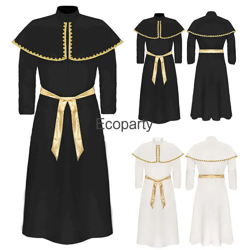 Renaissance Medieval Priest Costume Catholic Church Religious Retro Roman Pope Pastor Father Mass Missionary Robe Clergy Cassock