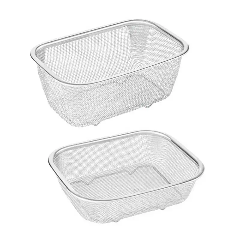 Fine Mesh Oil Strainer Basket Rectangle Stainless Steel French Fries Holder Cooking Tool For Potato Fried Food Table Serving