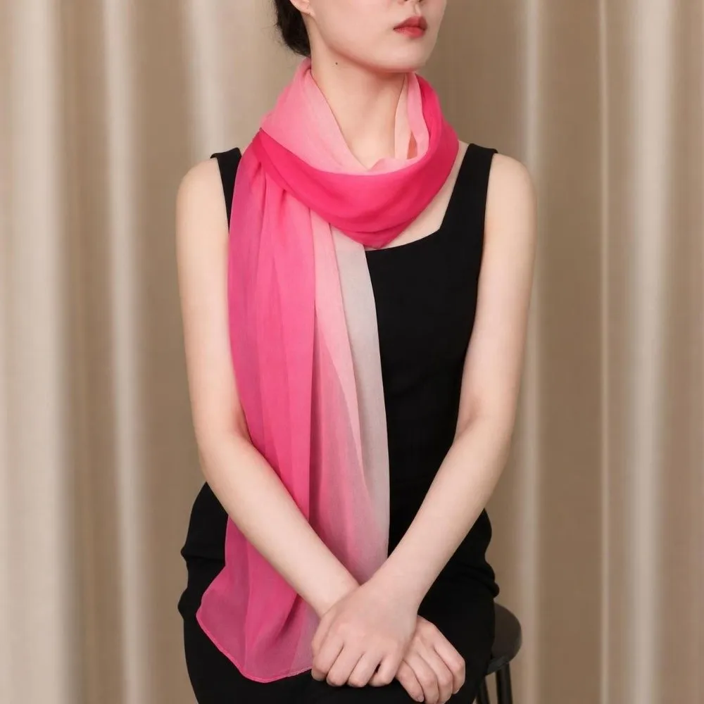 Fashion Gradient Color Simulation Silk Scarf 50*160CM Thin Shawl Hijab Silky Touch Sun Protection Long Gauze Headwrap for Women