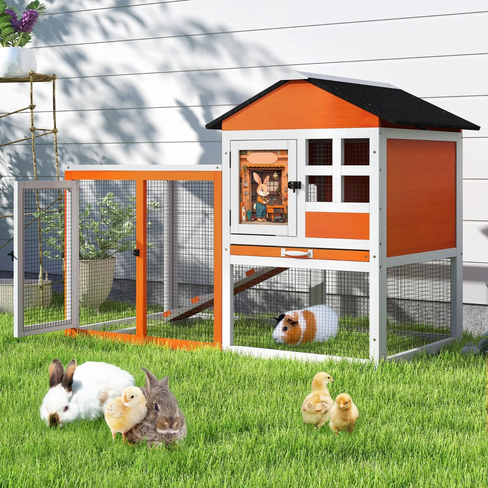 

Деревянный вольер-домик для кроликов, кур и других животных, уличный