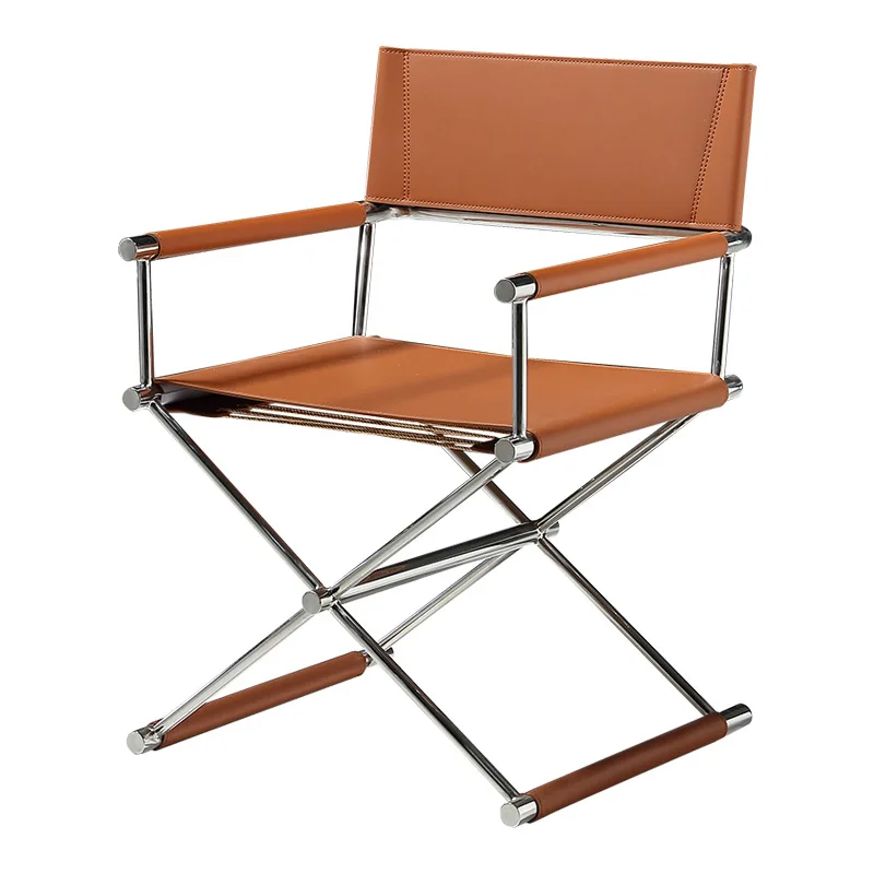 

Italian style, saddle leather, dining chair, backrest, stainless steel, chair, minimalist