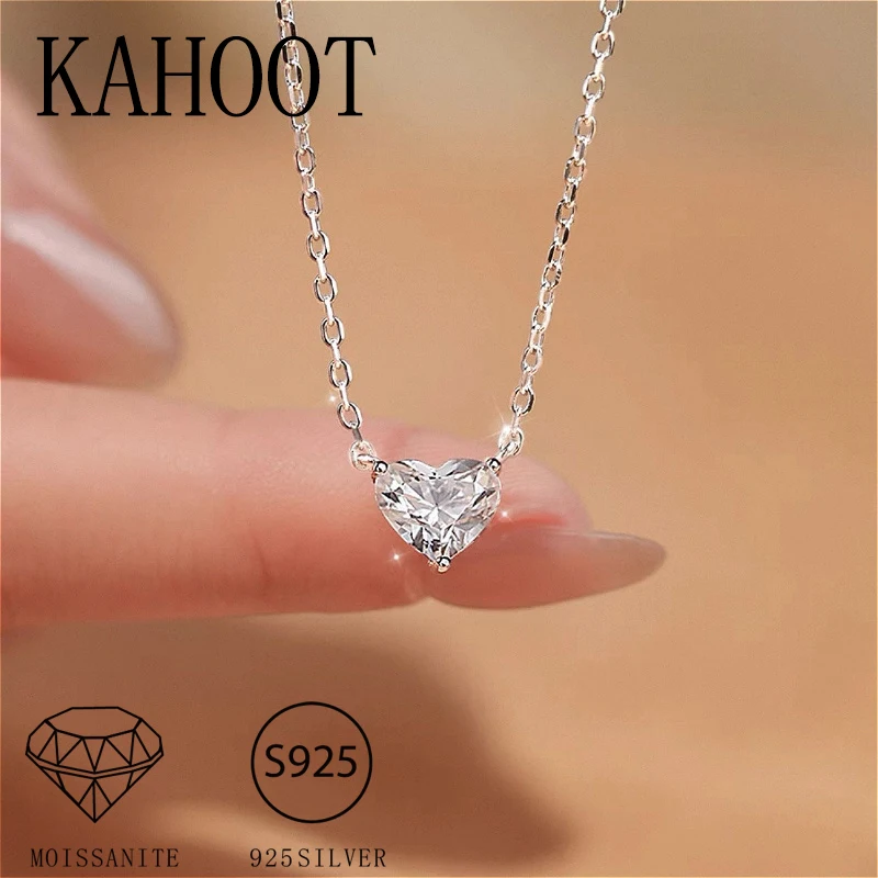 

Серебро 925 пробы, 1 карат, муассанит с сердцем любви, простой модный темперамент, сложный цвет, ожерелье для пар для мужчин и женщин