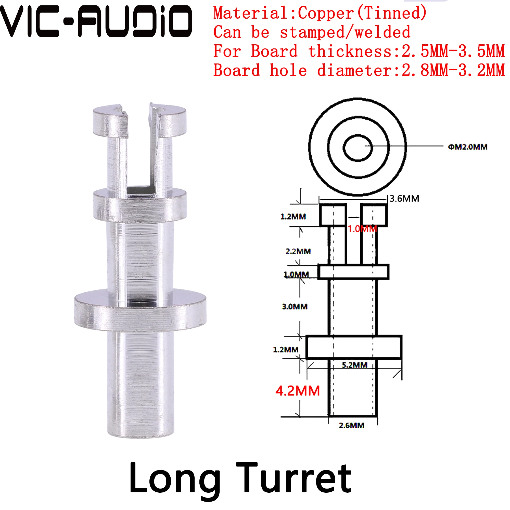 Terminal de poteaux de tourelle fendue, torrets en laiton étamé pour bande d'étiquette de 1mm ~ 3mm, amplificateur Audio hifi, bricolage