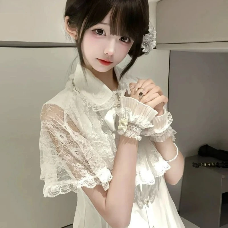 여름 일본 고딕 Y2K 스타일 리본 드레스 여성 카와이 레이스 러플 숄 셔츠 드레스 한국 패션 파티 로리타 드레스 신상