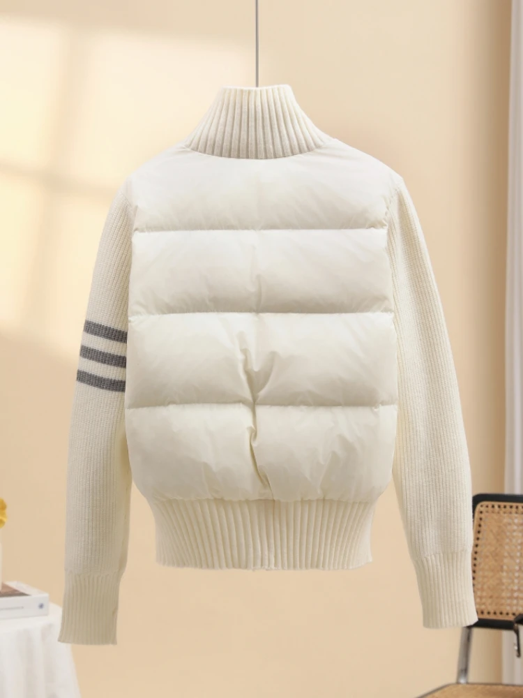 النمط الأمريكي الرجعية واحدة الصدر أسفل سترات شتاء دافئ سميكة مخطط سترة المرأة ملابس خارجية خمر موضة أسفل معطف