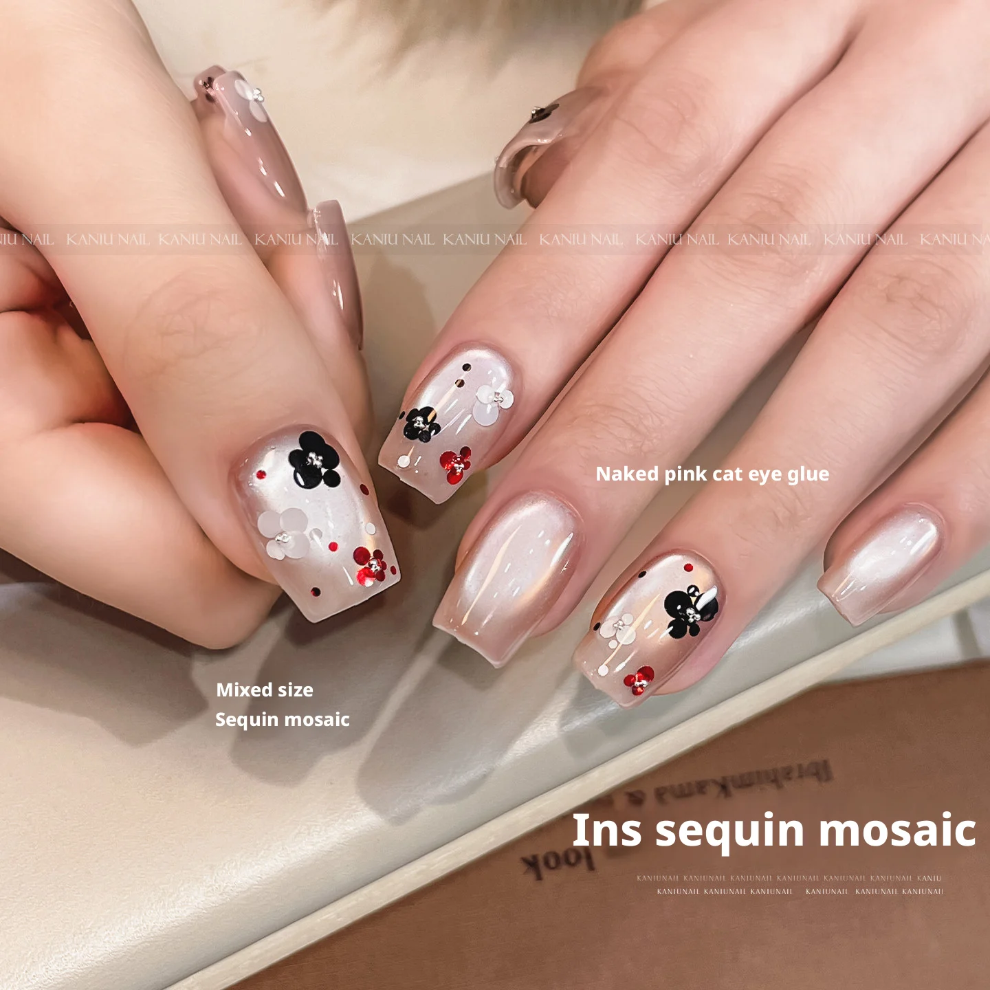 Kanui Mini Nail Art Glitter Lentejuelas de Estrella Roja Tamaños Surtidos Decoraciones de Uñas de Puntos Blanco y Negro