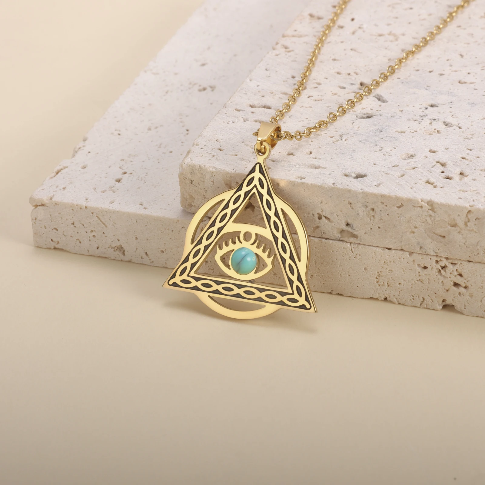 

Celtic Knot with Evil Eye Pendant Necklace for Women Men Minimalist Stainless Steel Jewelry Vikings Amulet Vintage Male Gifts