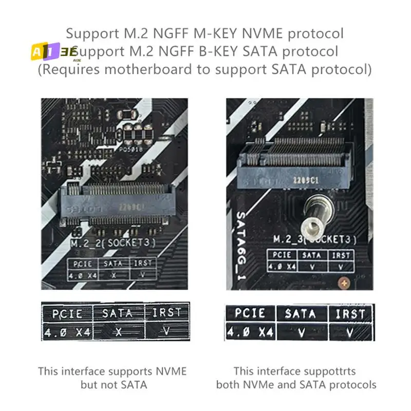 

A13E-Dual Protocol PCIE4.0 M.2 M Key NVME Extension Cable Riser Card For 2230 2242 2260 2280 M.2 PCI-E / M2 NGFF SATA SSD