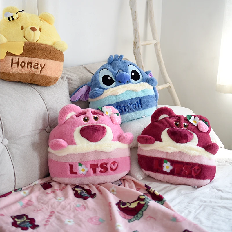 

Disney Soft Cuddly Winnie Pooh Stitch Pillow Blanket Lovely Stuffed Cartoon Anime Lotso Plush Toy Back Cushion For Sofa Bed Xmas