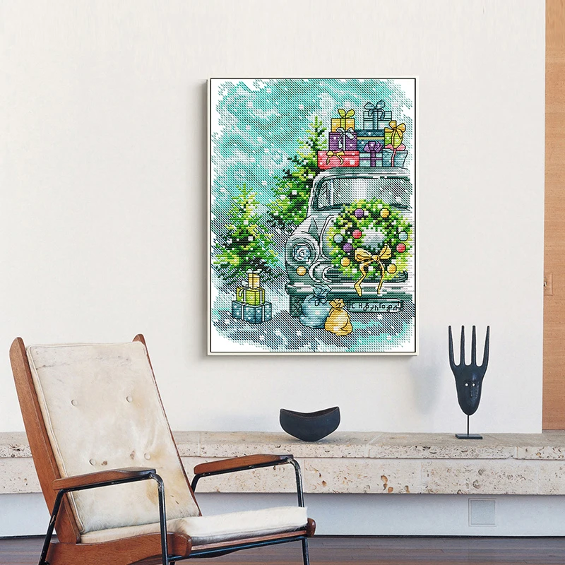 

Рождественский подарок, автомобиль, счетный набор для вышивки крестом, Aida 14CT 11CT, игла и нитки для шитья, сделай сам, детский набор для рукоделия ручной работы