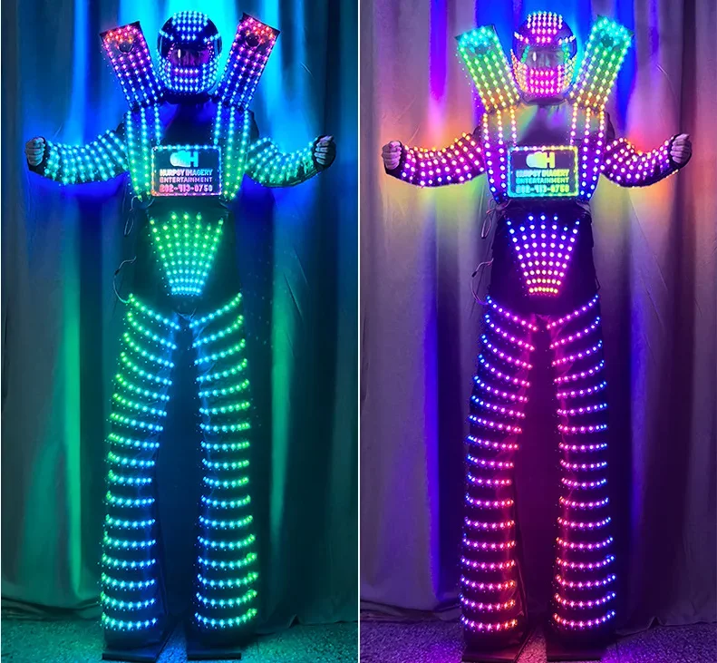 Full Color Led Cosplay Clothes Dancer Performance Wear Light Up Led Robot Suit Stilts Costume Bar Party Stage Dance Performance