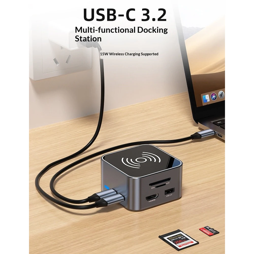 14 In 1 Type-C Docking Station 15W Wireless Charging Laptop Dex Expansion Dock USB C HUB HDMI 4K VGA TF SD RJ45 USB3.0 Adapter