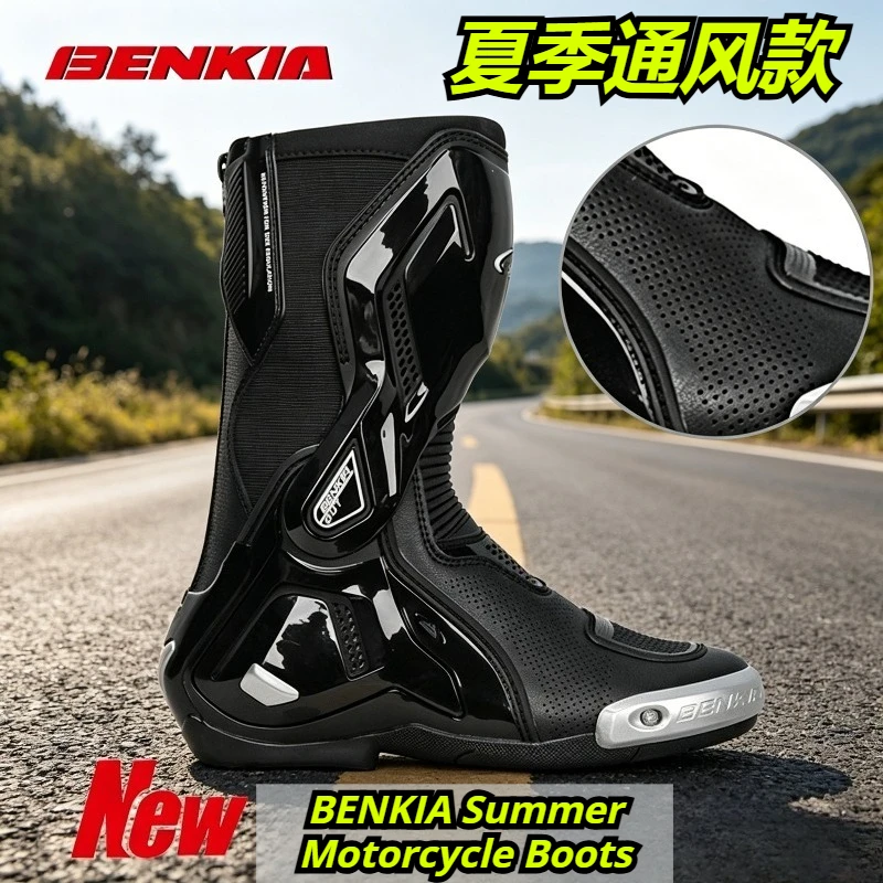BENKIA Summer Motorcycle Boots CE Certification Professional Track Riding Boots Racing Zapato AntiCollision Off-Road for Rally