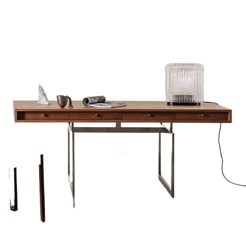 

Ancient stroke desk, wabi sabi large flat solid wood computer desk with drawers