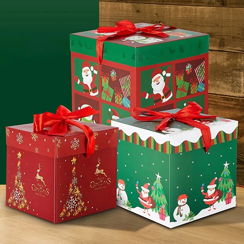 3pcs Paper Christmas Gift Box Christmas Eve Nesting Candy Box Lightweight Festival Decorations Stackable Square Ornament