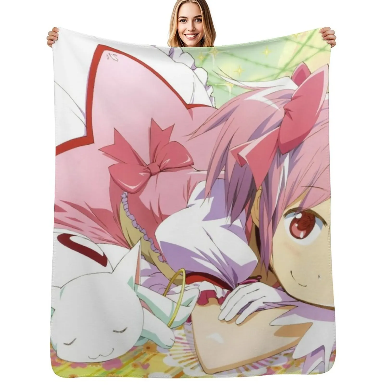 madoka magica official art Throw Blanket Decorative Beds funny gift Hairy Retros For Baby Blankets