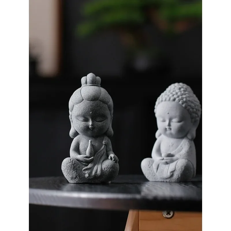 

Retro Guanyin Tathagata small ornaments green sandstone tea pet fish tank landscape decoration living room