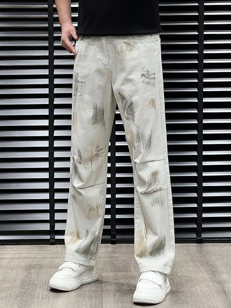 

Loose High Street Men's Jeans Vintage Distred Design Straight Leg Long Pants Personali fiti Wide Leg Casual Trousers