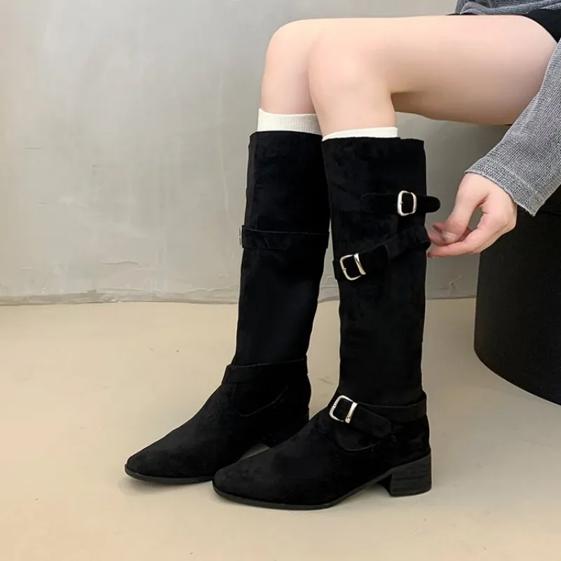 

Woman Boots Knee High Platform Chunky Heels Trend Punk Gothic New Rock Leather Fashion Women's Shoes Motorcycle Footwear 41 42