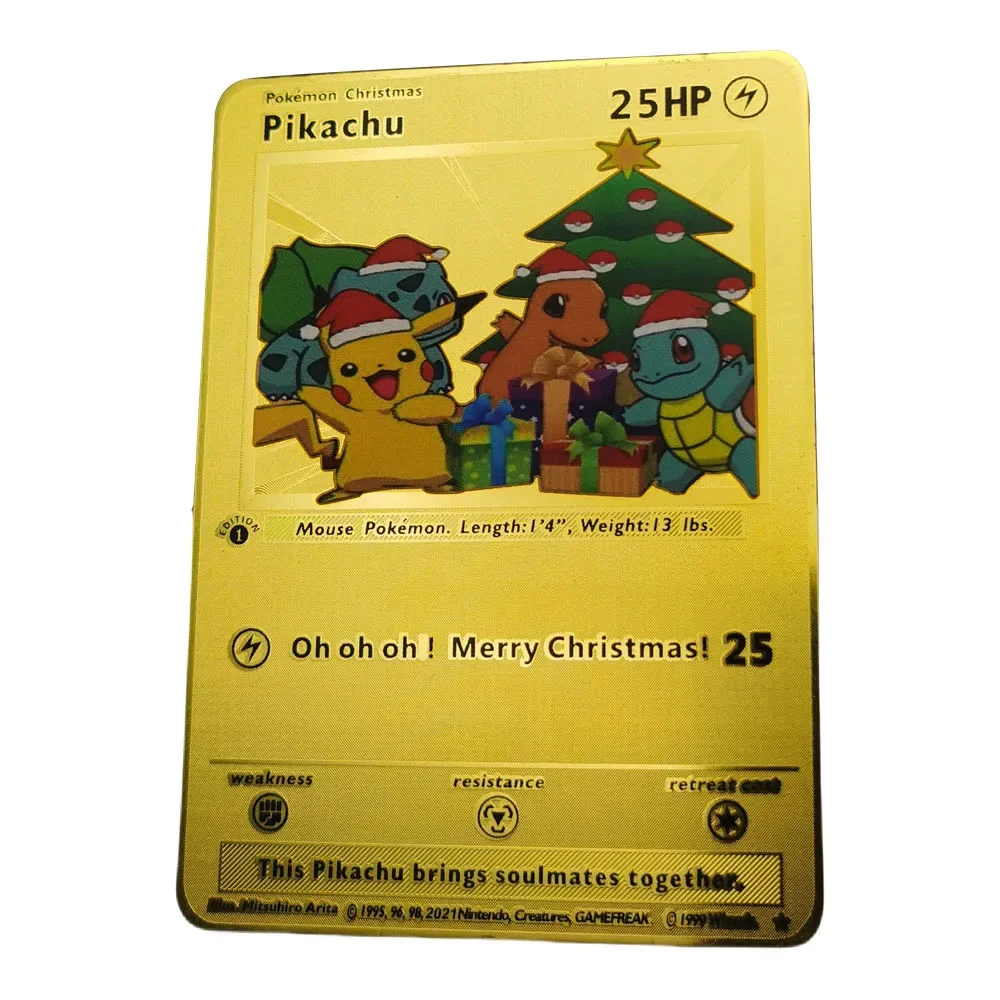 DIY Collection Card Eevee Pikachu Charizard Family Portraits Christmas Anime Game Peripheral Collection Metal Card Holiday Gift